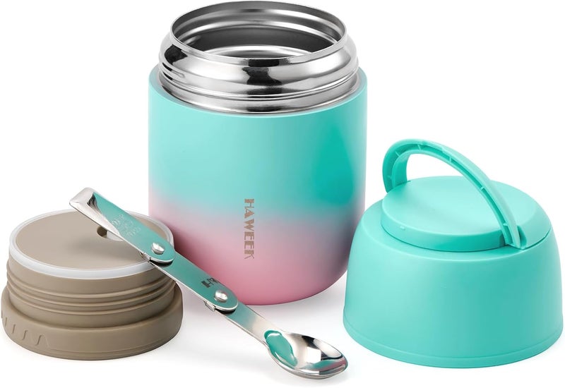 Haweek Insulated Soup Thermo 17oz - Stainless Steel Vacuum Lunch Box for Adults, Kids Leakproof Hot Food Container with Handle Folding Spoon (School Office Outdoor) - Image 1